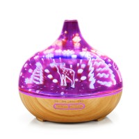 Beautiful Deer Pattern Design 3D Glass Essential Oil Diffuser Humidifier with Wood Grain Base 
